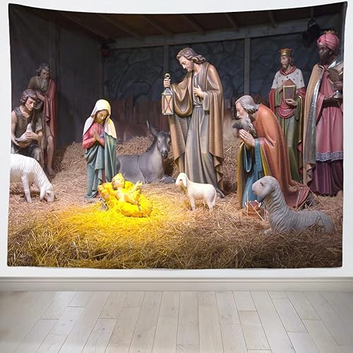 Loccor Tapiz de Navidad de 80 x 60 pulgadas, pesebre, nacimiento del bebé Jesús, tapiz para colgar en la pared, tapiz religioso cristiano, arte de