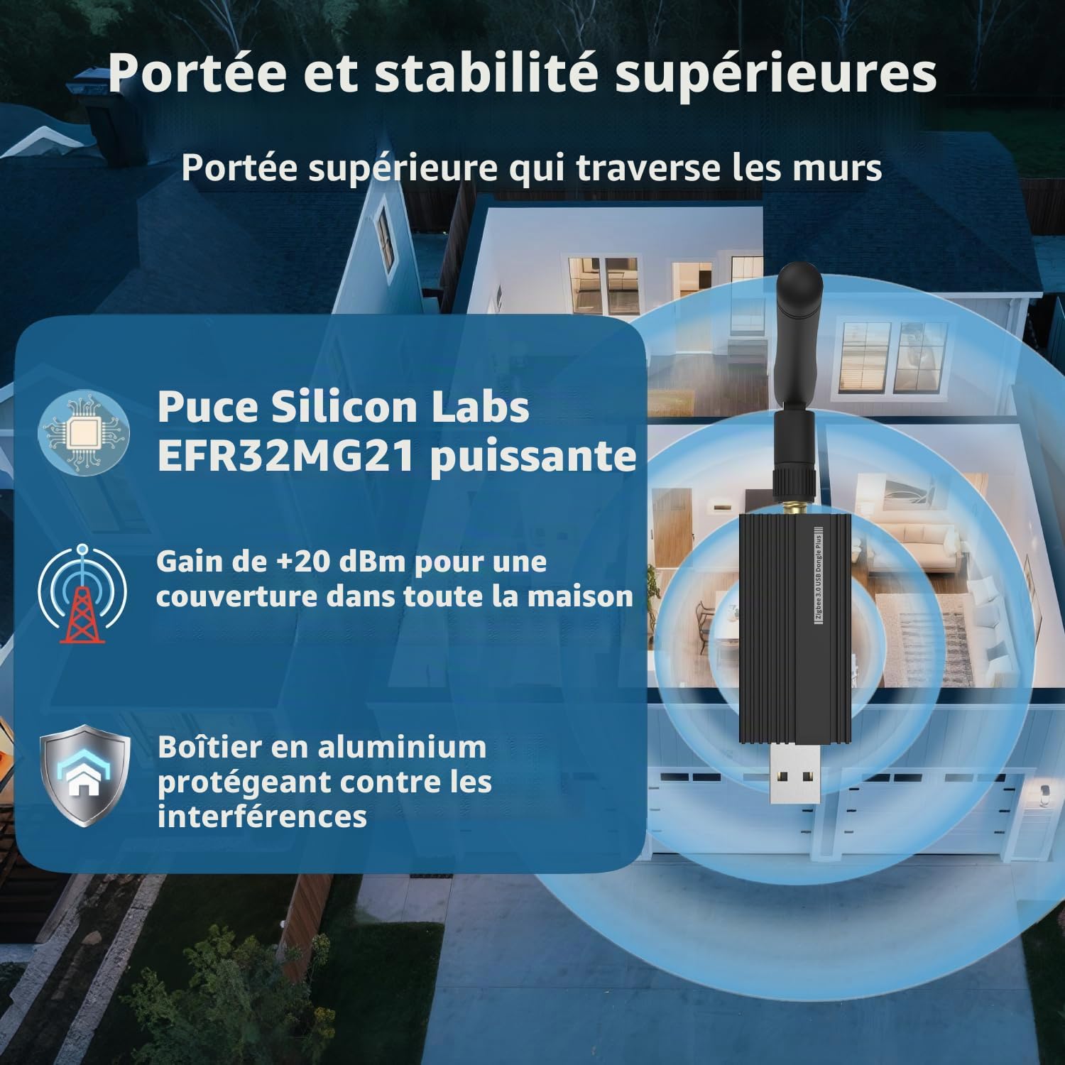 Zigbee 3.0 Dongle USB Plus-E, passerelle universelle pour Home Assistant, Zigbee2MQTT, openHAB, ZHA Coordinator Hub, puce EFR32MG21, ZBDongle-E pour contrôle local domotique intelligente, remplace les