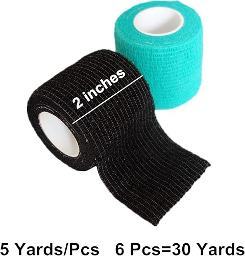 Miniatura 2 de Paquete de 6 vendajes cohesivos de 2 pulgadas, cinta autoadhesiva autoadhesiva autoadhesiva transpirable para muñeca, tobillo, deportes, tatuaje (5