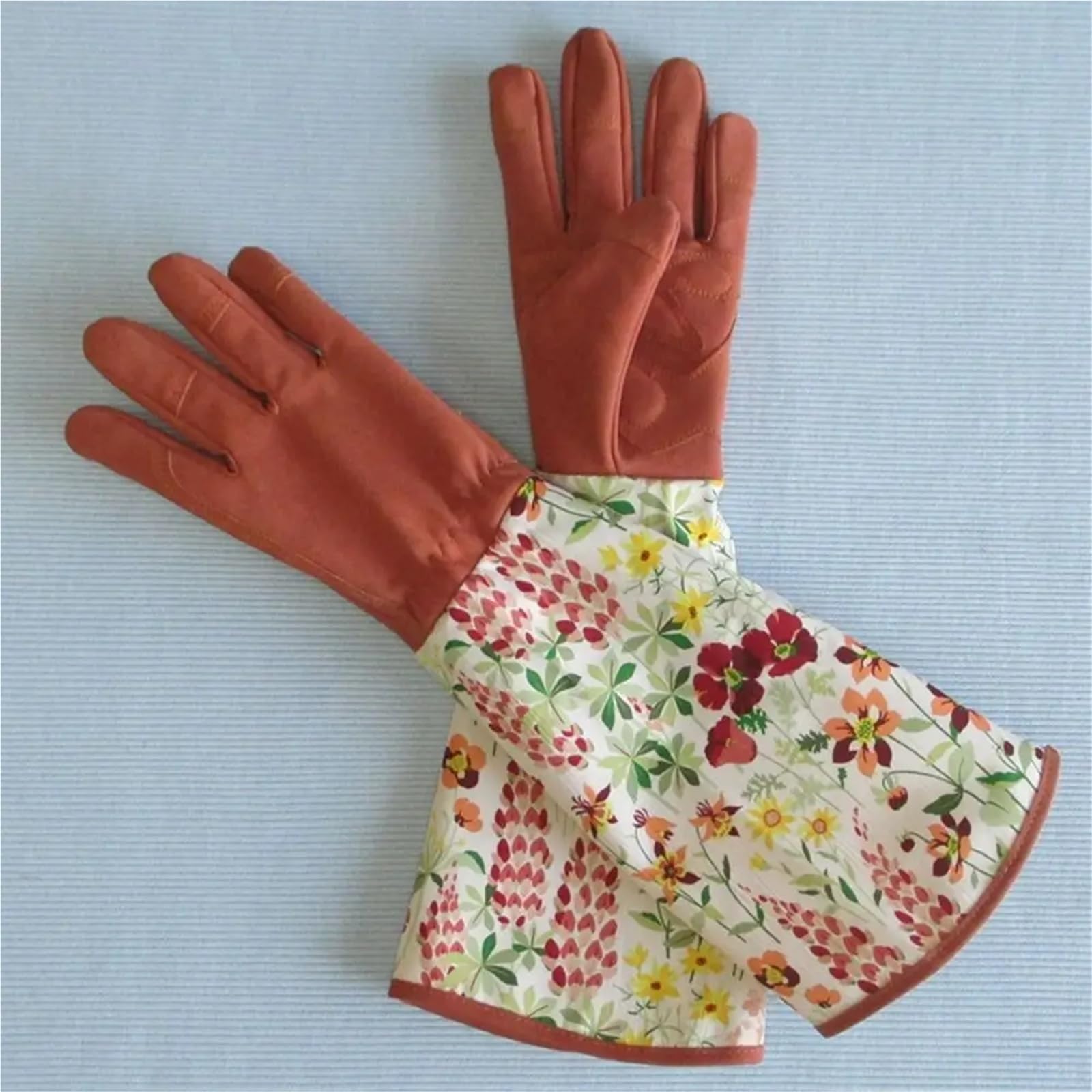 Generico Guanti da giardinaggio antispina a manica lunga, guanti di sicurezza traspiranti con stampa floreale for lavori domestici di potatura delle rose