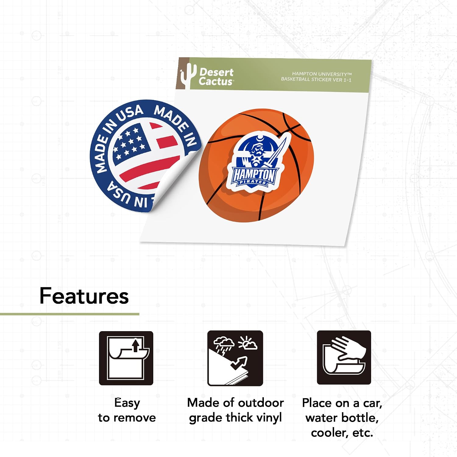 Desert Cactus Hampton University Sticker HBCU Virginia Pirates Vinyl Decal Laptop Water Bottle Car Scrapbook (Basketball Logo Sticker)