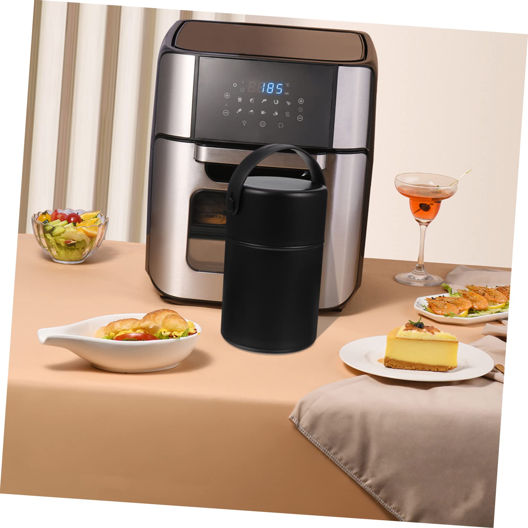 Tragbarer Edelstahl Essensbehälter 850ml Doppelwandiger Vakuum Wärmebehälter Auslaufsicher mit Löffel für Outdoor Aktivitäten Schwarz