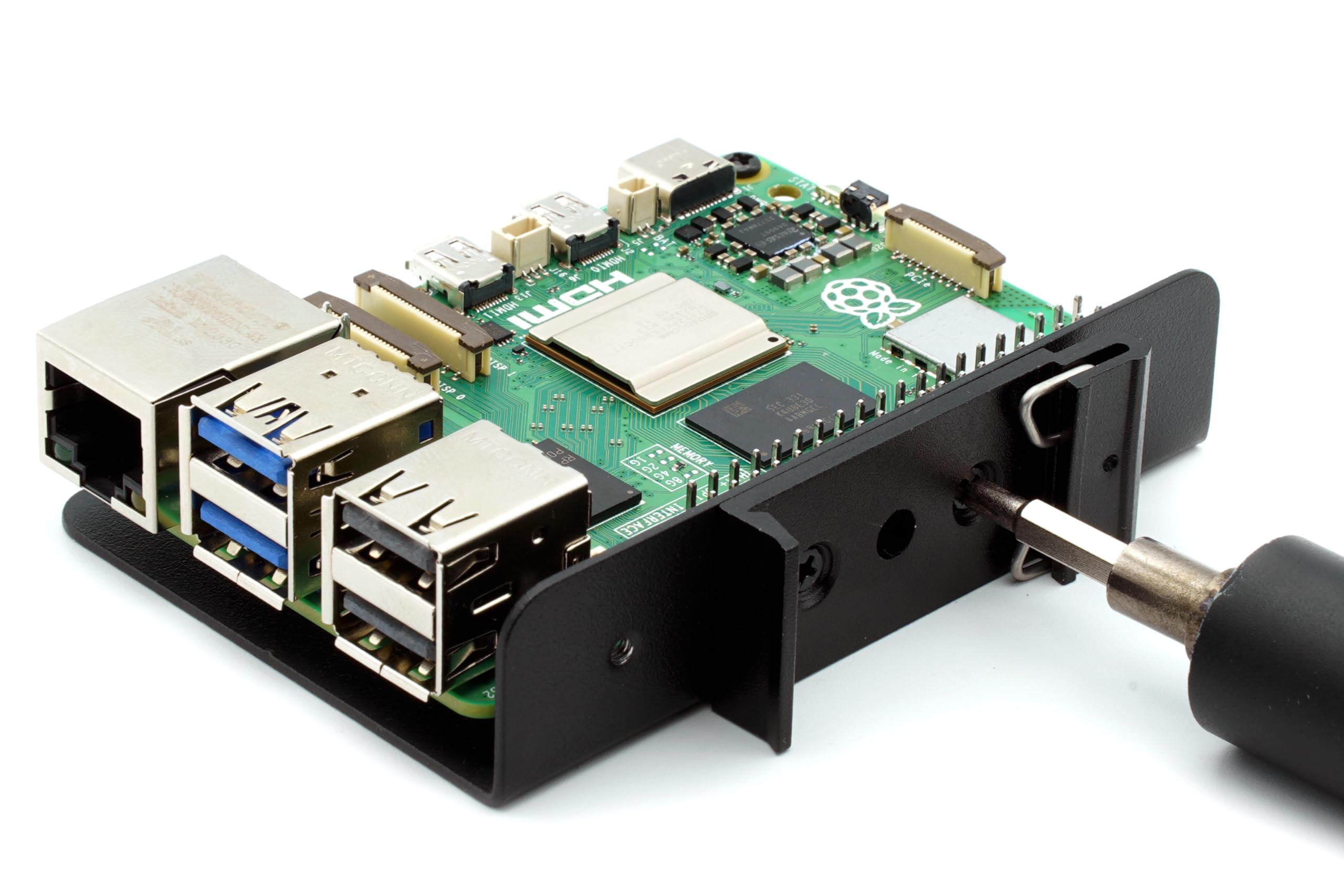 KKSB Cases Raspberry Pi - Soporte para carril DIN compatible con Raspberry Pi 5, 4B, 3B y otros SBC con el mismo patrón de agujeros de tornillo, acero con recubrimiento en polvo, 6 posiciones de
