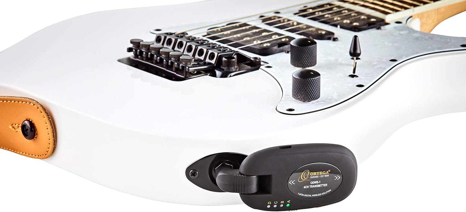 Ortega Guitars, 4 Channel/2.4 GHz-Complete Digital Wireless System for Acoustic & Electric Instruments-Transmitter & Receiver, Black/Orange (ODWS-1)