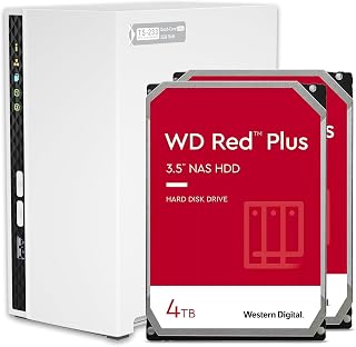 QNAP TS-233-24W-US 2 Bay Home NAS with 4TB Storage Capacity, Preconfigured RAID 1 WD Red Plus HDD Bundle, with 1GbE Ports
