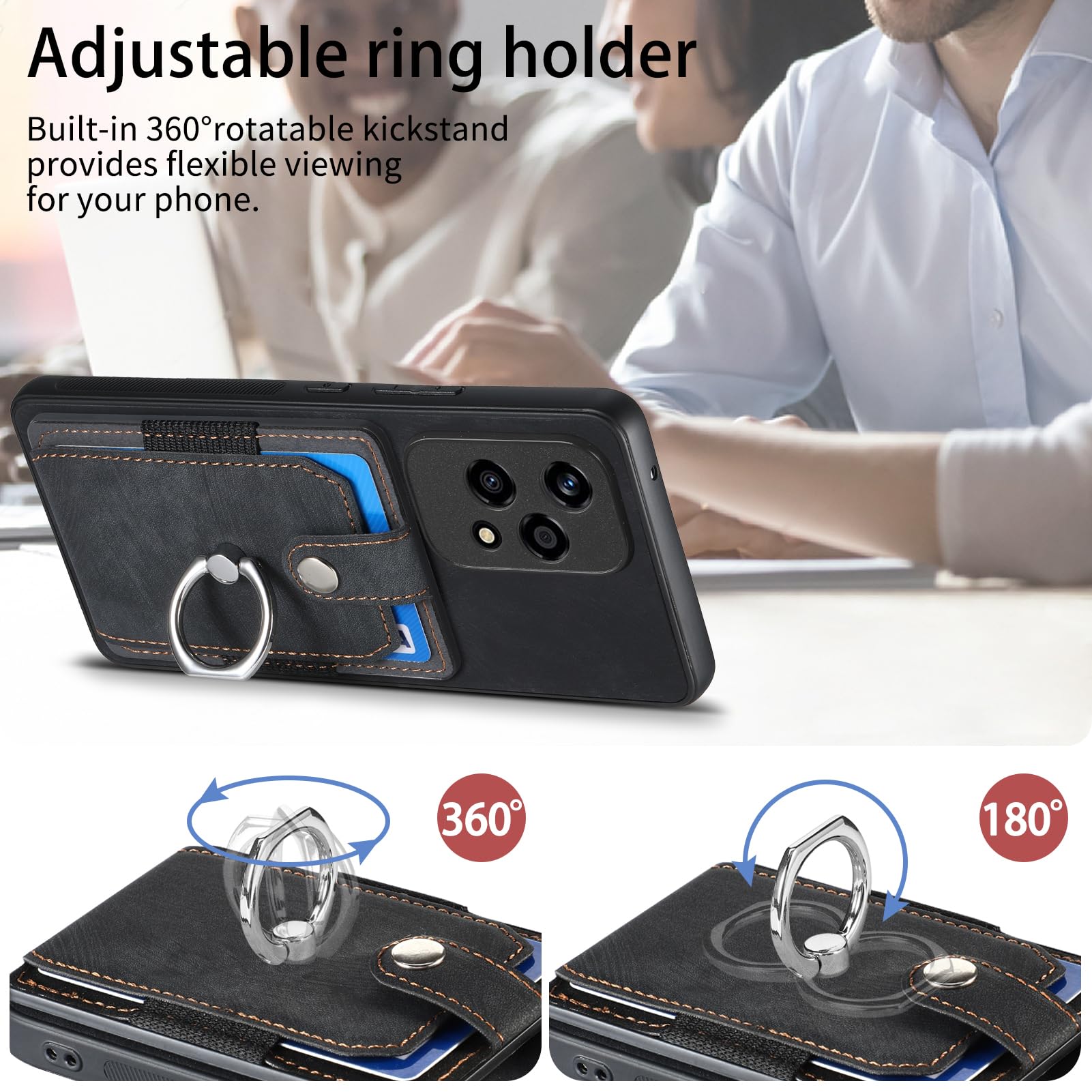 Honor 200 Lite Case Wallet Shockproof Bumper With Ring Holder Card