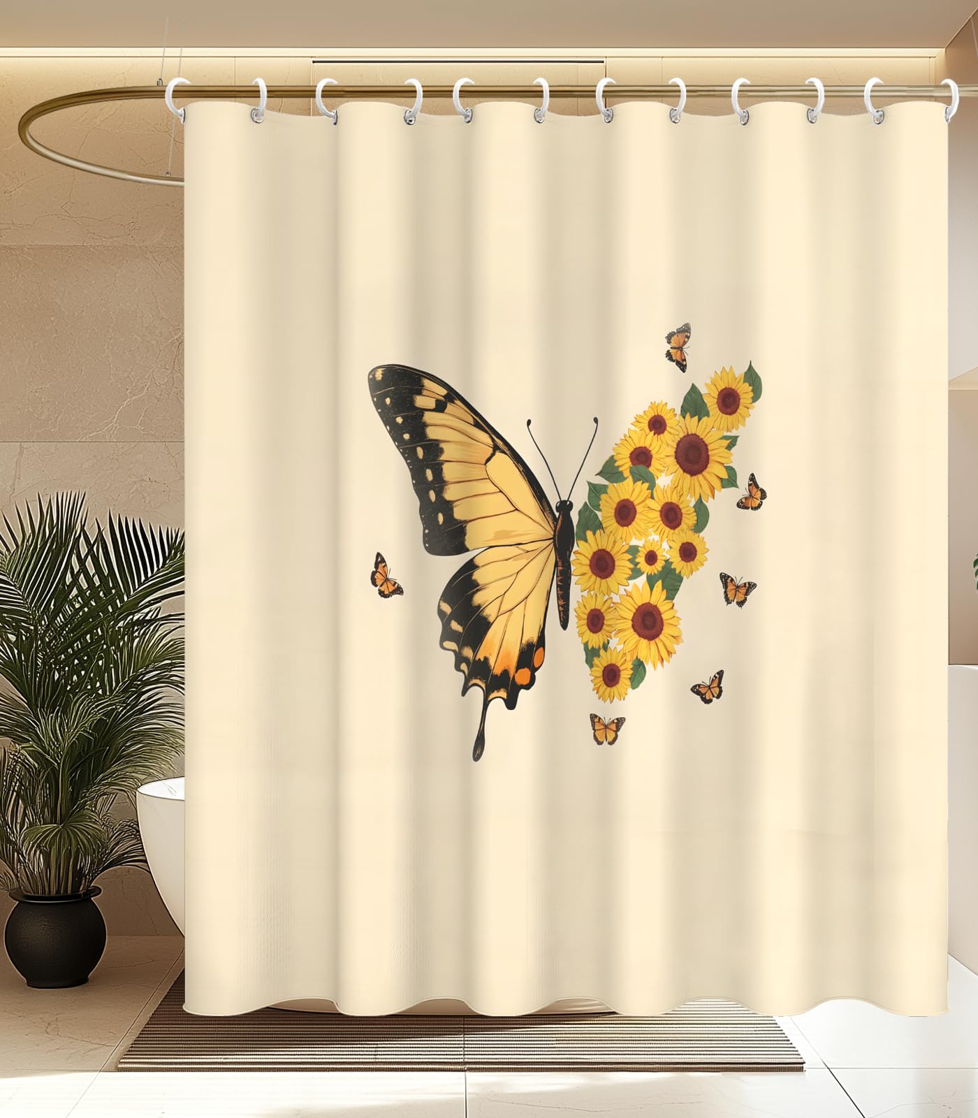 MAMUSE Shower Curtain for Bathroom - Cute Aesthetic Decorative Modern Girly Unique Girls Design Pretty Women Waterproof Fabric Cloth Cortinas de Baño Bathtub 72 x 72 Inch, Sunflower Butterfly