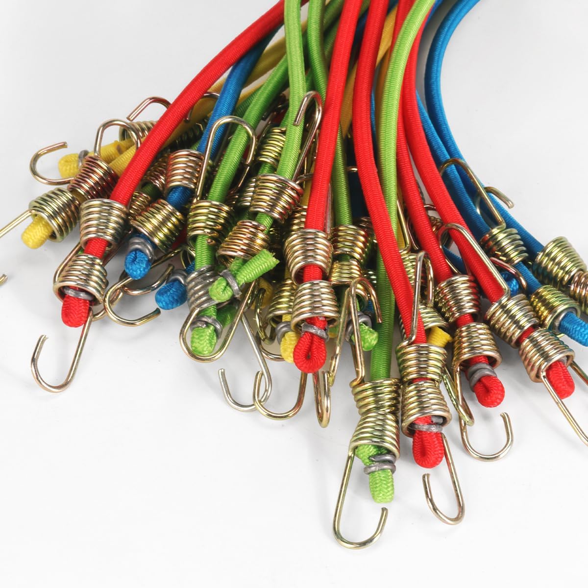 D.Y.A 24 Pieces 10 Inch Mini Bungee Cords，Latex Stretchy Bungee Cords with Steel Hooks for Tarp Covers, Canvas Canopies, Motorcycle, Cargo, Hang Christmas Ornaments((Red & Yellow & Blue & Green