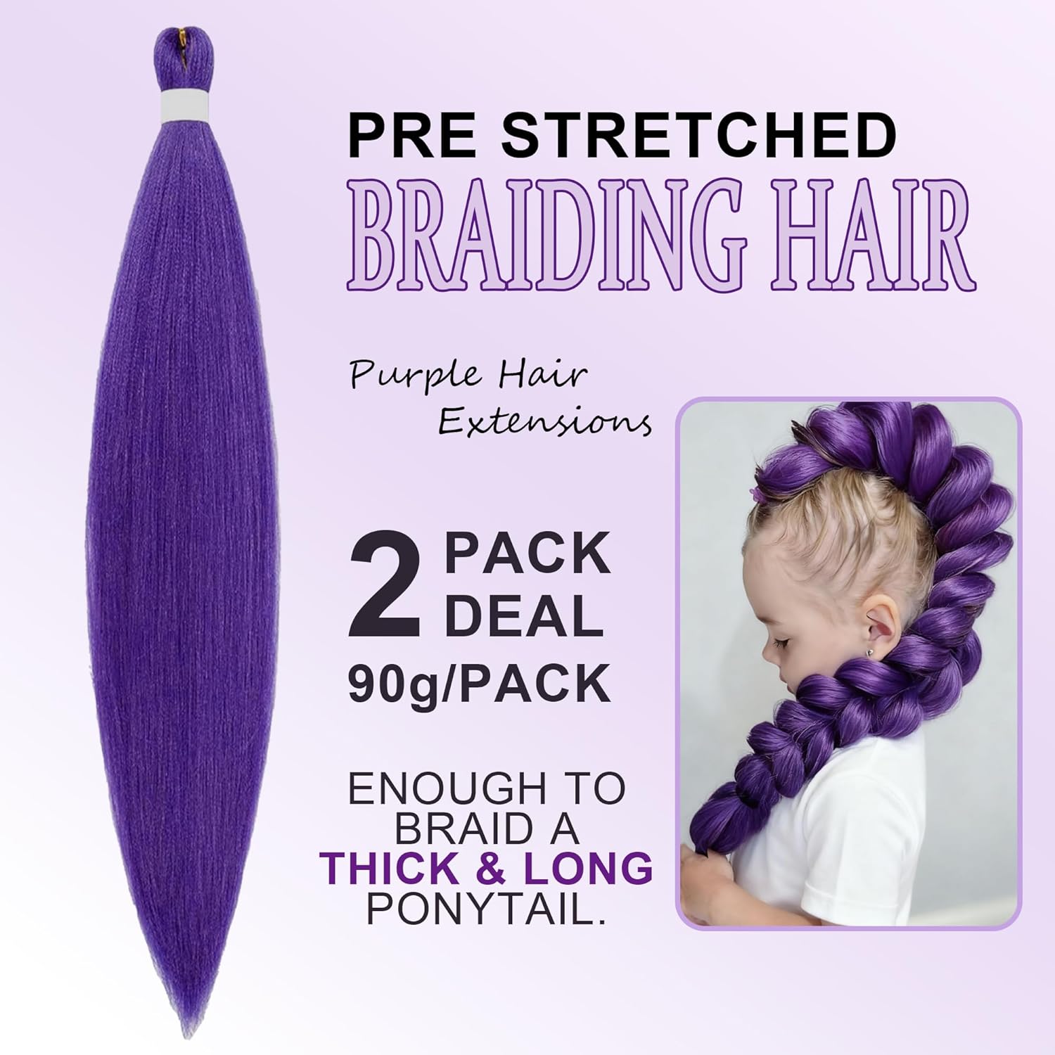Purple Hair Extensions, 2PCS Kpop Purple Braiding Hair, 26 Inch Pre Stretched Synthetic Braiding Hairs for Stage Party Cosplay Lovers, Unique Gifts for Women Girls - Image 5