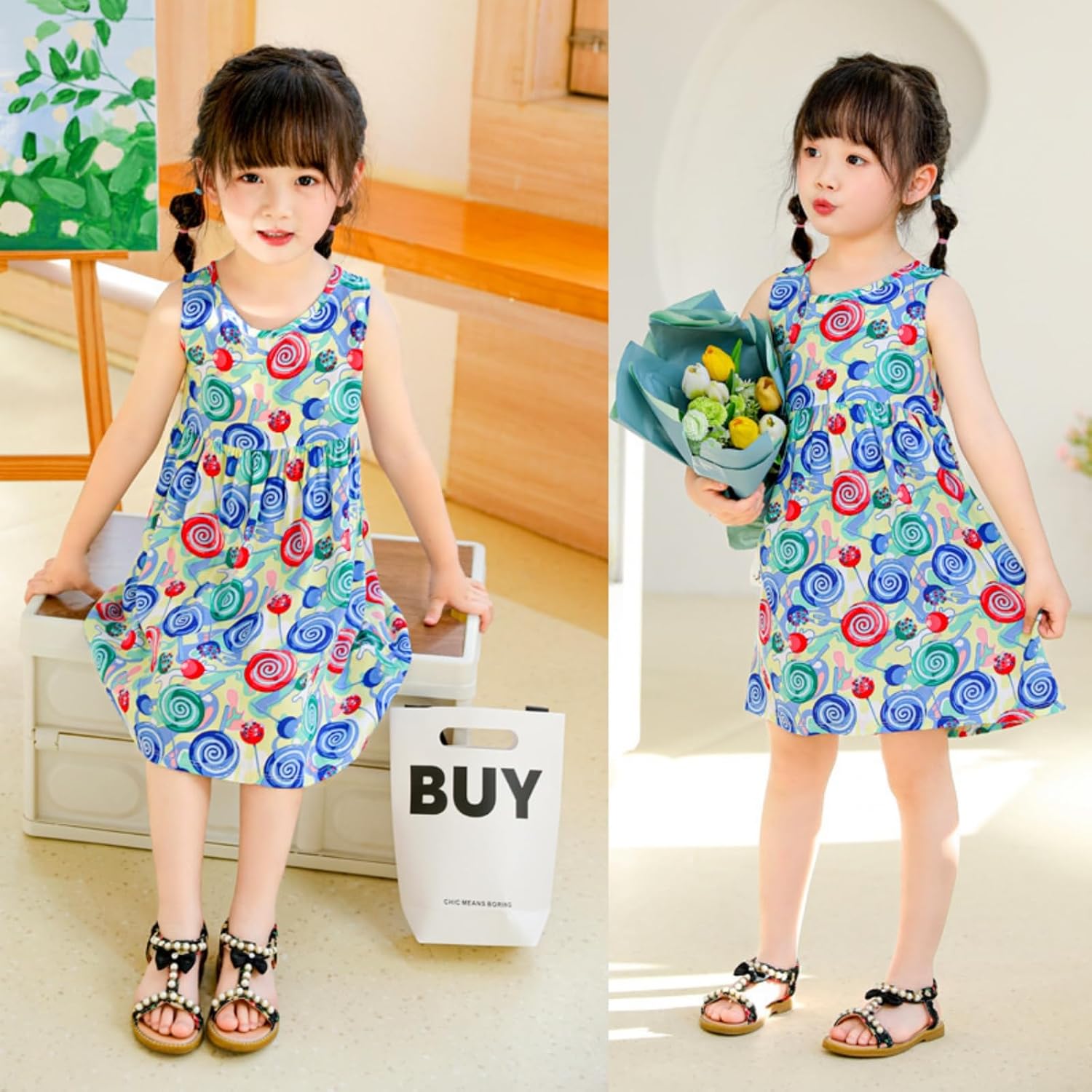 Vestido infantil sem mangas para bebês meninas de 0 a 7 anos Vestido infantil sem mangas para bebês meninas de 0 a 7 anos - Imagem 2