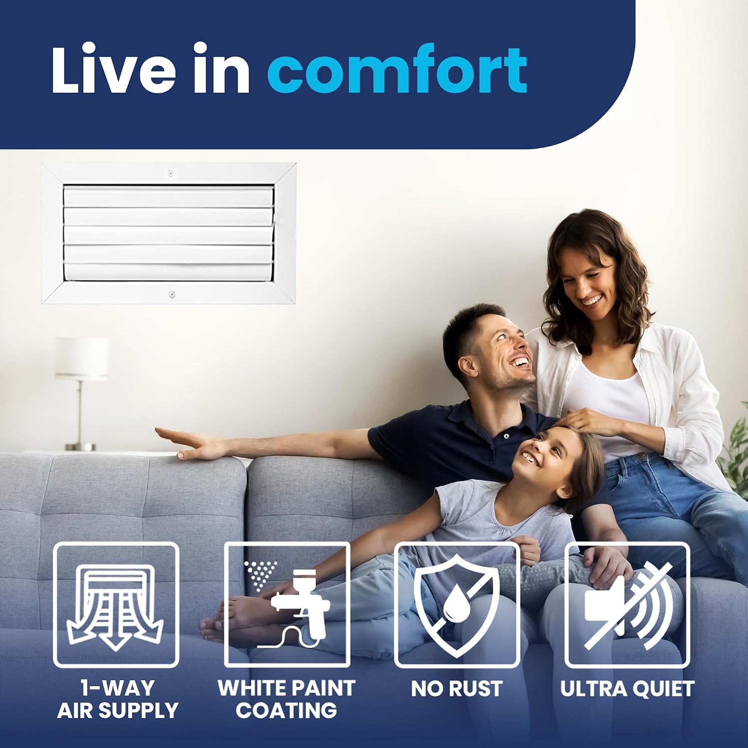 6x10 Inch (Duct Opening) Aluminum 1-Way Air Flow Vent – HVAC Vent Cover for Wall or Ceiling – Quiet HVAC Wall Register - Multi-Shutter Damper – Adjustable Curved Blade - Plastic Seal for Tight Fit