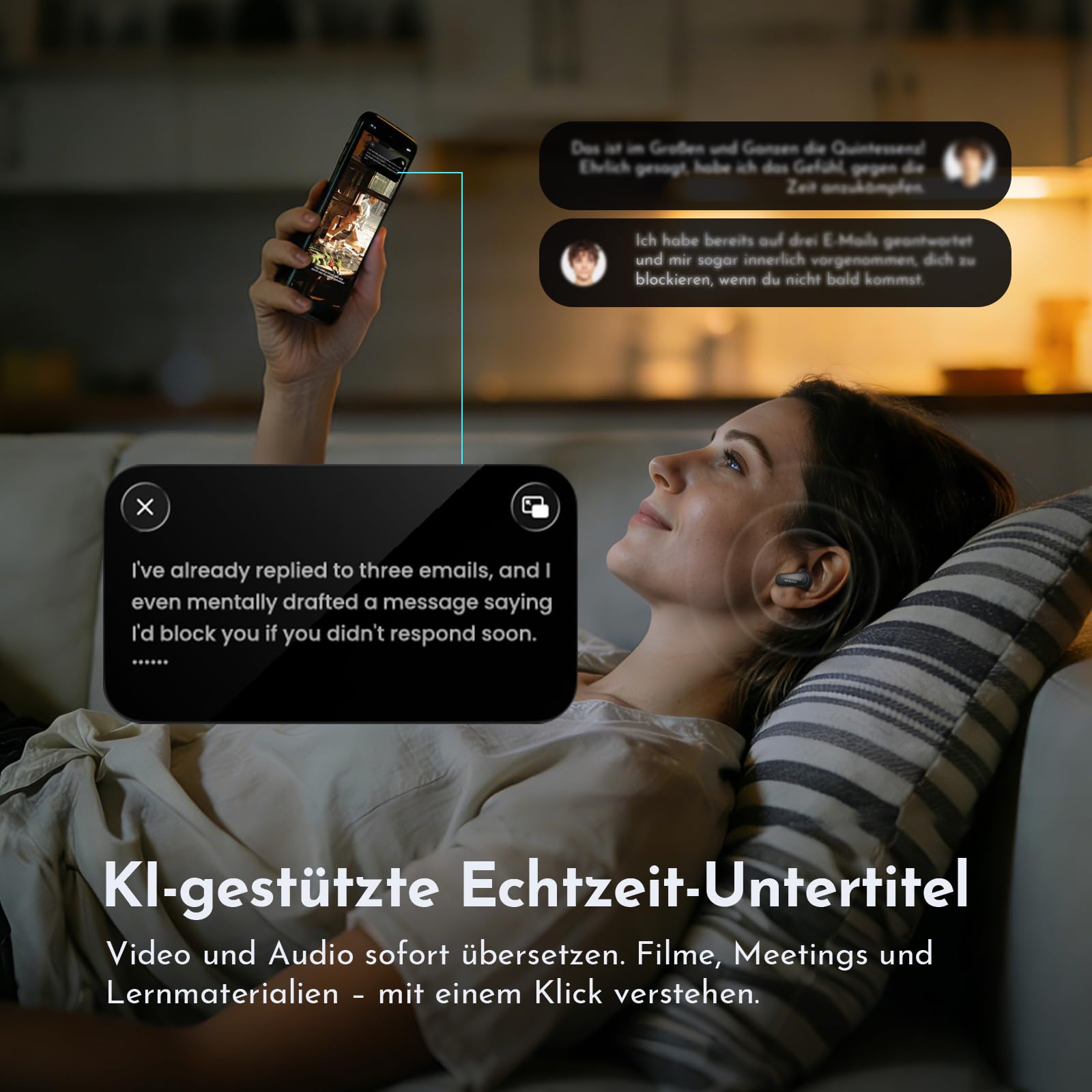MINISO MS119 KI Übersetzer Kopfhörer, 3-in-1 Übersetzungskopfhörer in Echtzeit, 165 Sprachen & 9 Übersetzungsmodi, Bluetooth 6.0, mit IXP5-Wasserschutz, 48H Akkulaufzeit für Reisen Business, Beige