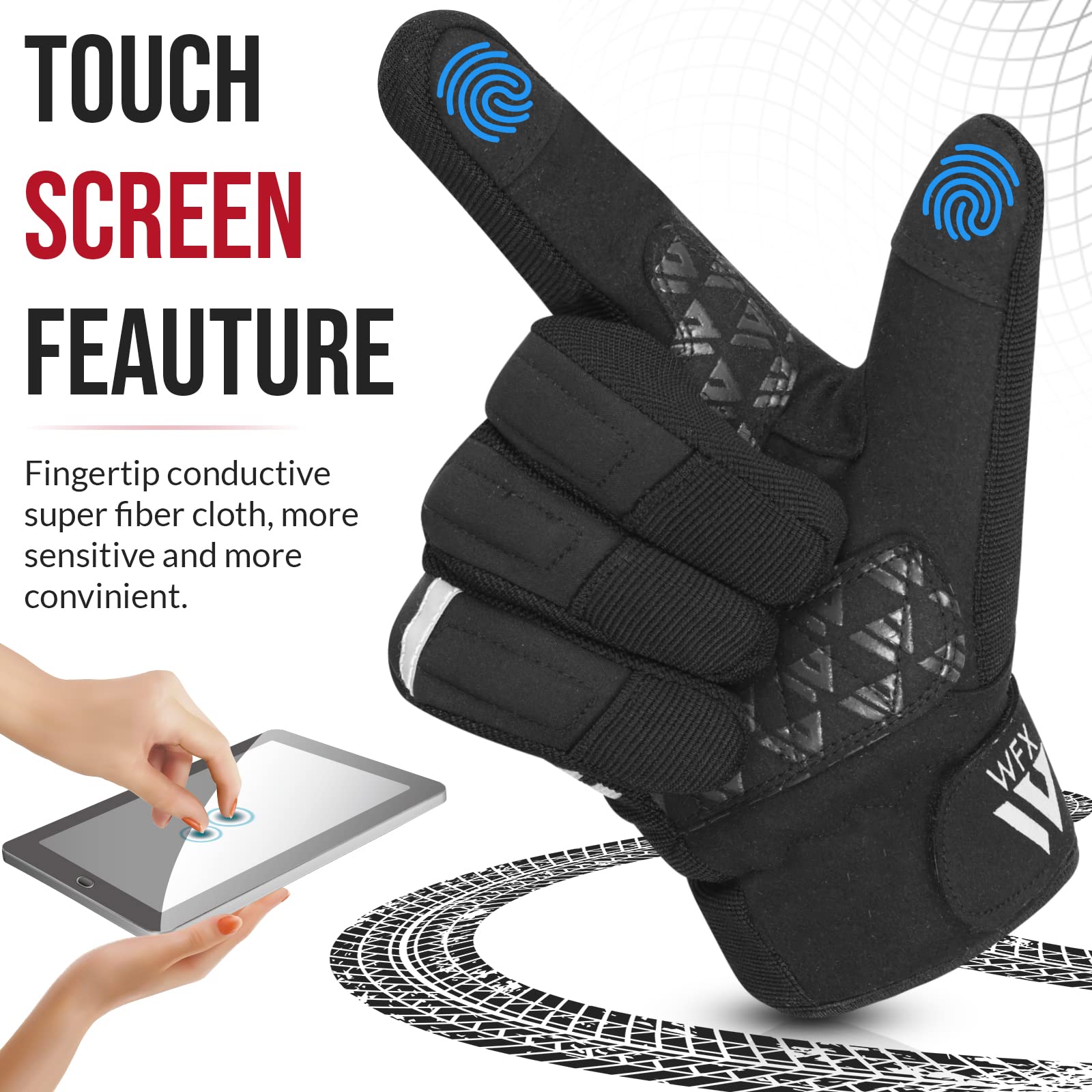 WFX Guanti da moto di alta qualità, resistenti, per sport invernali, con dita intere, antivento, touch screen, per corse su strada, motocross, ciclismo e sport all'aria aperta