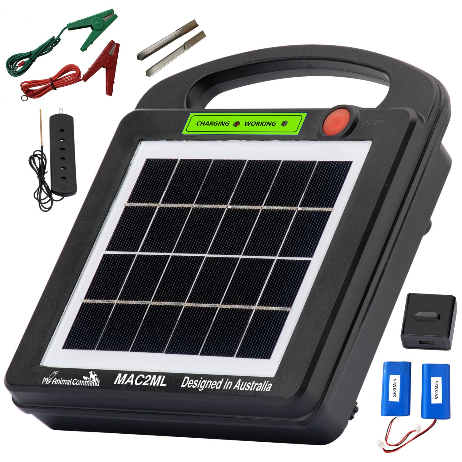 My Animal Command Cargador de valla eléctrico alimentado por energía solar de 0,2 julios de voltaje ajustable (6-9 KV) con batería de litio, contención energizante y protección de ganado, caballos