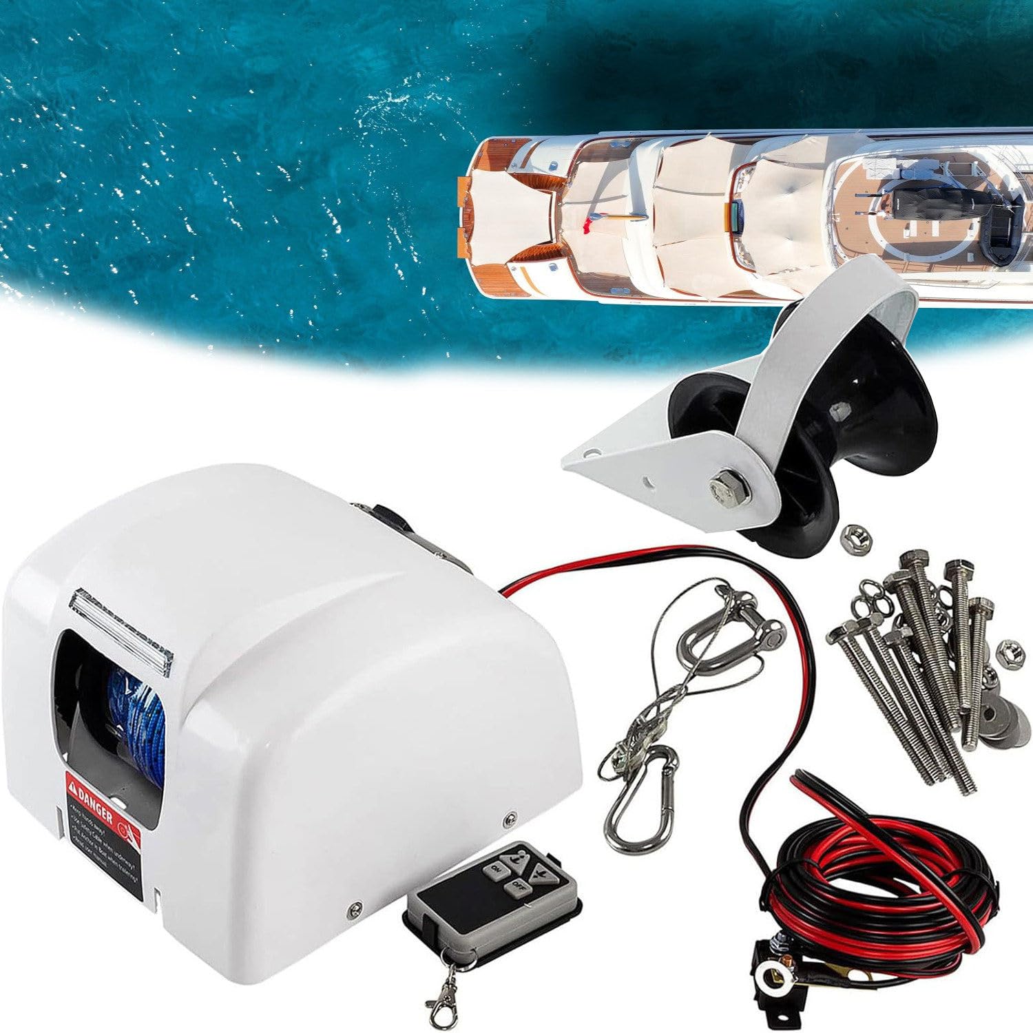 Salpa Ancora Elettrico,Barca Salpa Ancore Elettrico,Elettrico Ancora Verricello 45 Lbs 12 V,con Senza Fili Telecomando Barca Acqua Salata Verricello