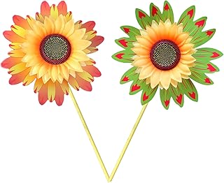 Hileyu 2 pièces Tournesol Moulin à Vent Moulin à Vent Fleurs Moulin à Vent fête décoration Tournesol pour Enfants Adolescents pelouse Jardin Cour décoration extérieure