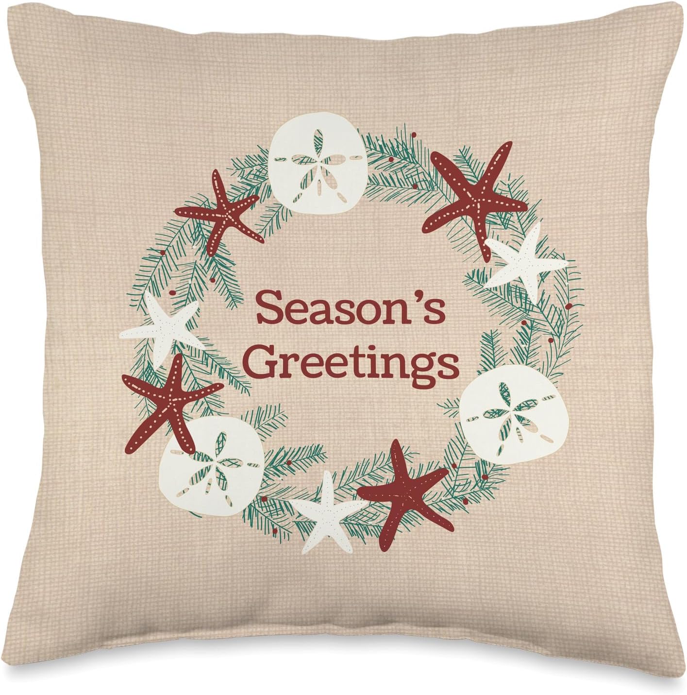 Beach Christmas Starfish Sand Dollar Rustic Coastal Throw Pillow