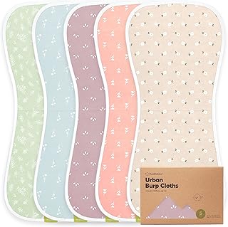 5-Pack Organic Burp Cloths for Baby Boys and Girls - Ultra Absorbent Burping Cloth, Burp Clothes, Newborn Towel - Milk Spit Up Rags - Burpy Cloth Bib for Unisex, Boy, Girl - Burp Cloths (Blooms)
