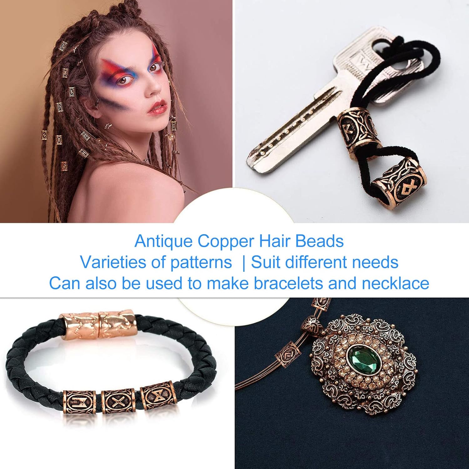 Viking Beard Bead 24 Pcs Antique Copper Hair Beads Vintage Large Hole Metal Dreadlocks Tube Beads for Hair Decoration image 4