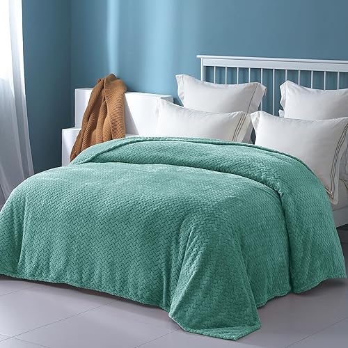 Miniatura 3 de Exclusivo Mezcla Fleece King Size Blanket for Bed, 90x104 Inches Soft Cozy Jacquard Flannel Blankets, Lightweight Fuzzy Plush Warm for Women, Celadon