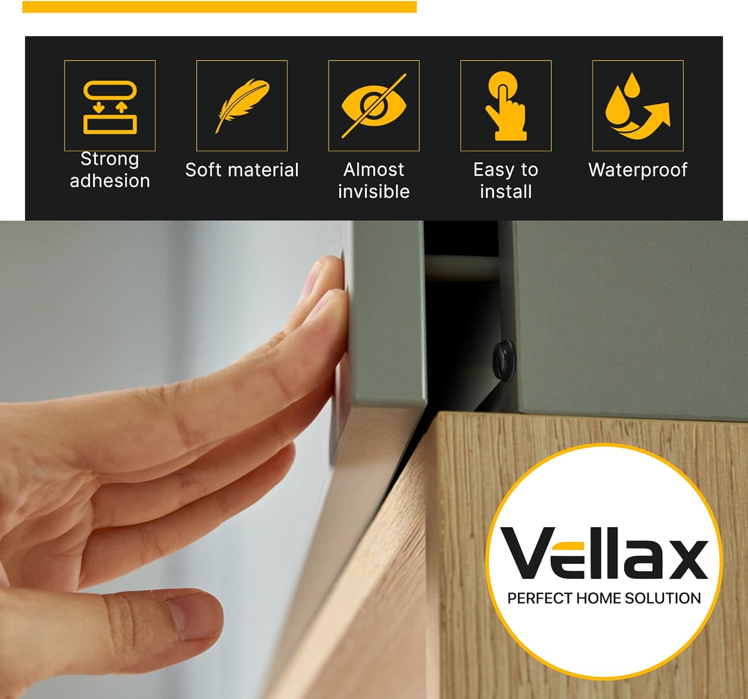 128 Self Adhesive Cabinet Door Bumpers – Sticky Black Silicone Rubber Pads for Furniture Drawers, Kitchen Cabinets, Decor, Wall Protection – Vellax