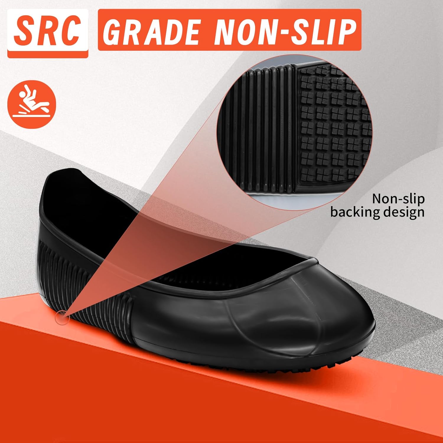 LG01 Crews Crew Guard Fuel oil Resistant (FO) Shoe Covers- CE/ASTM Anti-slip & Waterproof Rubber Overshoes for Work, Non-Slip Safety Protectors for Kitchen/Medical (Black, L(US Women 7-8.5 | Men 6-8）)