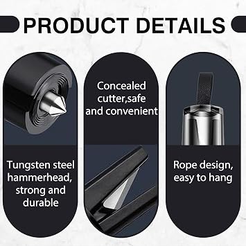 VEGCOO 4 Pcs Car Window Breaker Seatbelt Cutter 2-in-1, Safety Hammer for Car with 4 Holders 4 Test Glass for Emergency Escape