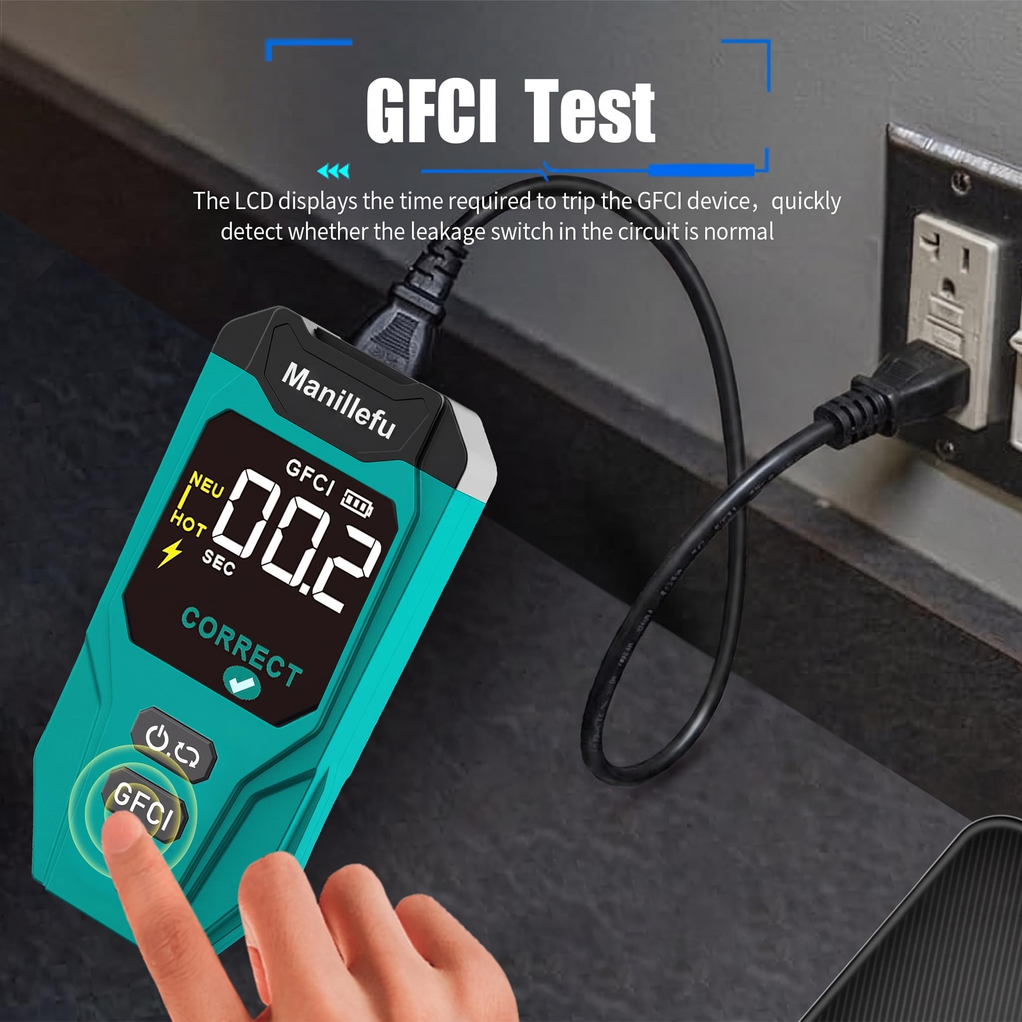 Testeur de prise ET32 - Détecteur de fusibles - Détecteur de disjoncteur avec écran LCD - Testeur de tension sans contact - Testeur de phase NCV - Détecteur de câble/testeur de courant