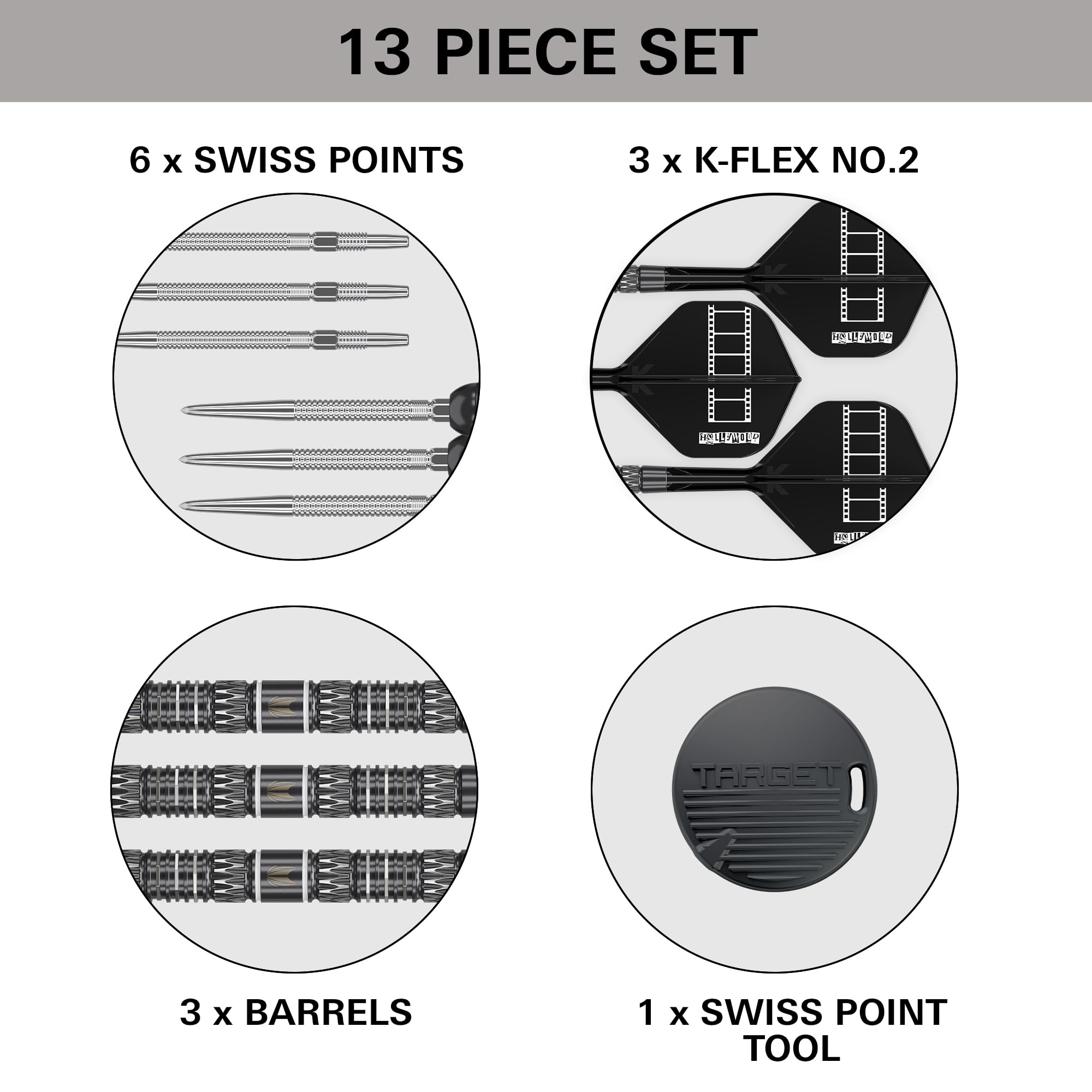 Target Darts Chris Dobey Pointe en Acier 95K Fléchettes Set, 22G/23G/24G, Flights et Shafts K-Flex N° 2, Pointes Swiss GRD Silver et Outil SP Inclus | Jeux de Fléchettes Professionnels Player Edition