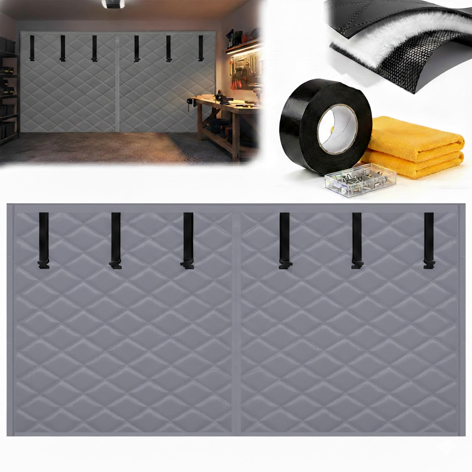 Boudin de porte magnétique très résistant - Insonorisé - Cloison thermique pour grange et entrepôt - Kit d'isolation d'hiver (gris pour portes de 610 x 425 cm)