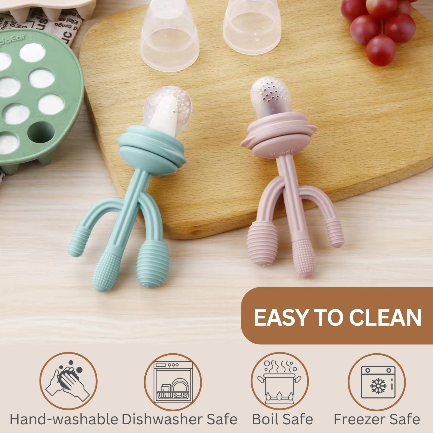 PandaEar 2 Paquets Plateau de Congélation pour Aliments Bébé & 3 Paquets Tétines Alimentaires pour Bébé, Plateau de Congélation pour Aliments Bébé et Fabricant de Glaçons
