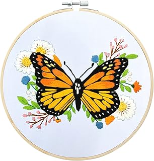 Yutaohui Butterfly Embroidery Kit with Flowers, Beginner Flower Embroidery Kit with Pattern and Instructions, Hoop (8