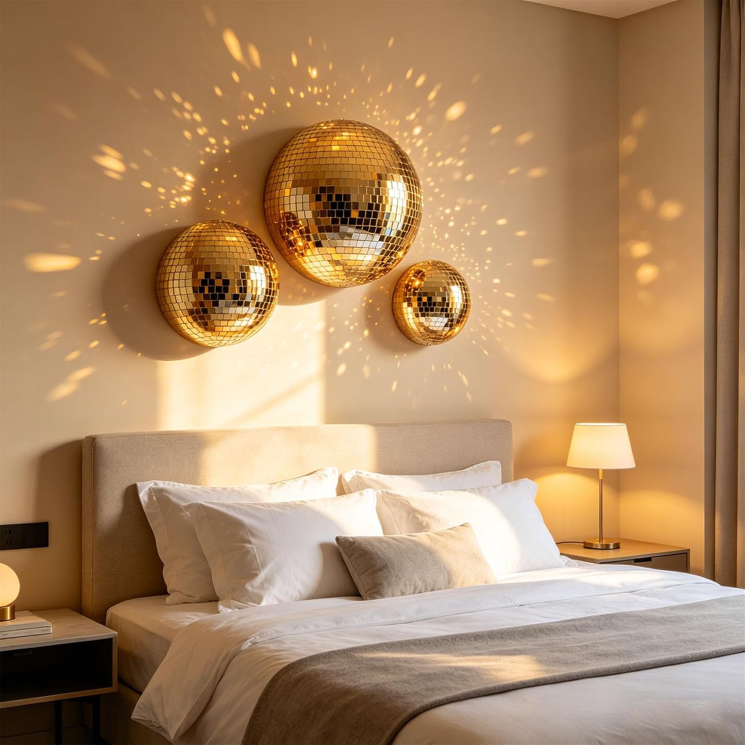 3Peice Modern Mirror Disco Ball Wall Decor,Cool Reflective Light Mirror Balls for DJ Club Party,Disco Dancing Party Decoration,Aesthetic 1/2 Half Disco Ball Wall Art (Gold)
