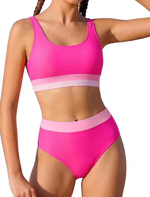 Alakuoti Girls Swimsuit Color Block Adjustable Straps Bikini Sets Teen Girl Two Piece Bathing Suits with Chest Pad 8-16 Years