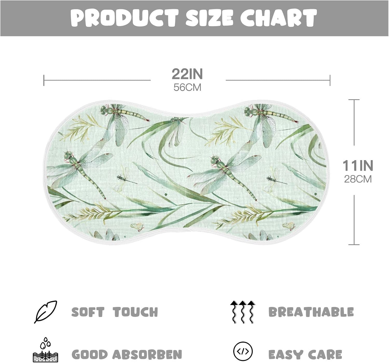 Rice and Dragonflies Muslin Baby Burp Cloths Feeding Cloths Face Towel Soft and Absorbent Bibs for Newborn Boys Girl- 4 Pack