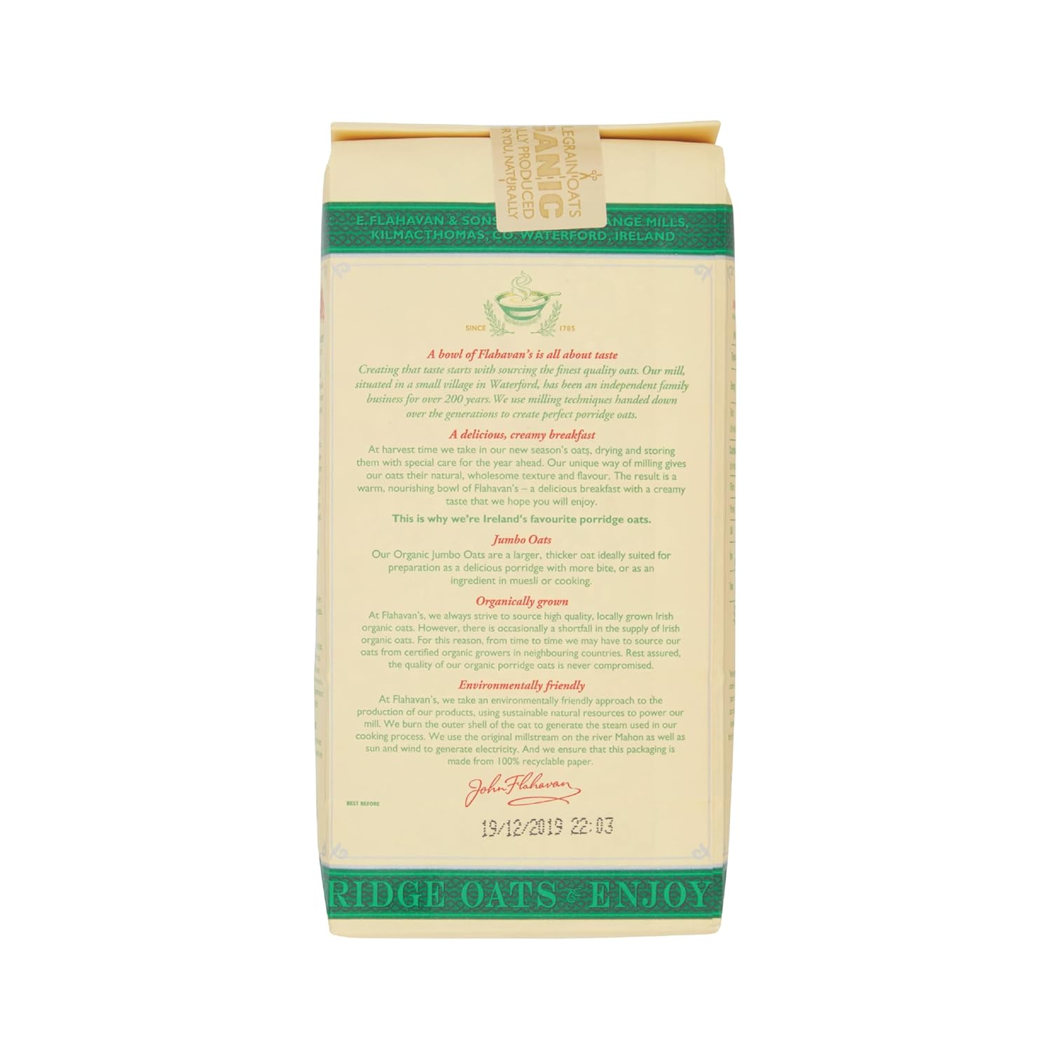 Flahavan's Irish Organic Jumbo Oats (1Kg)