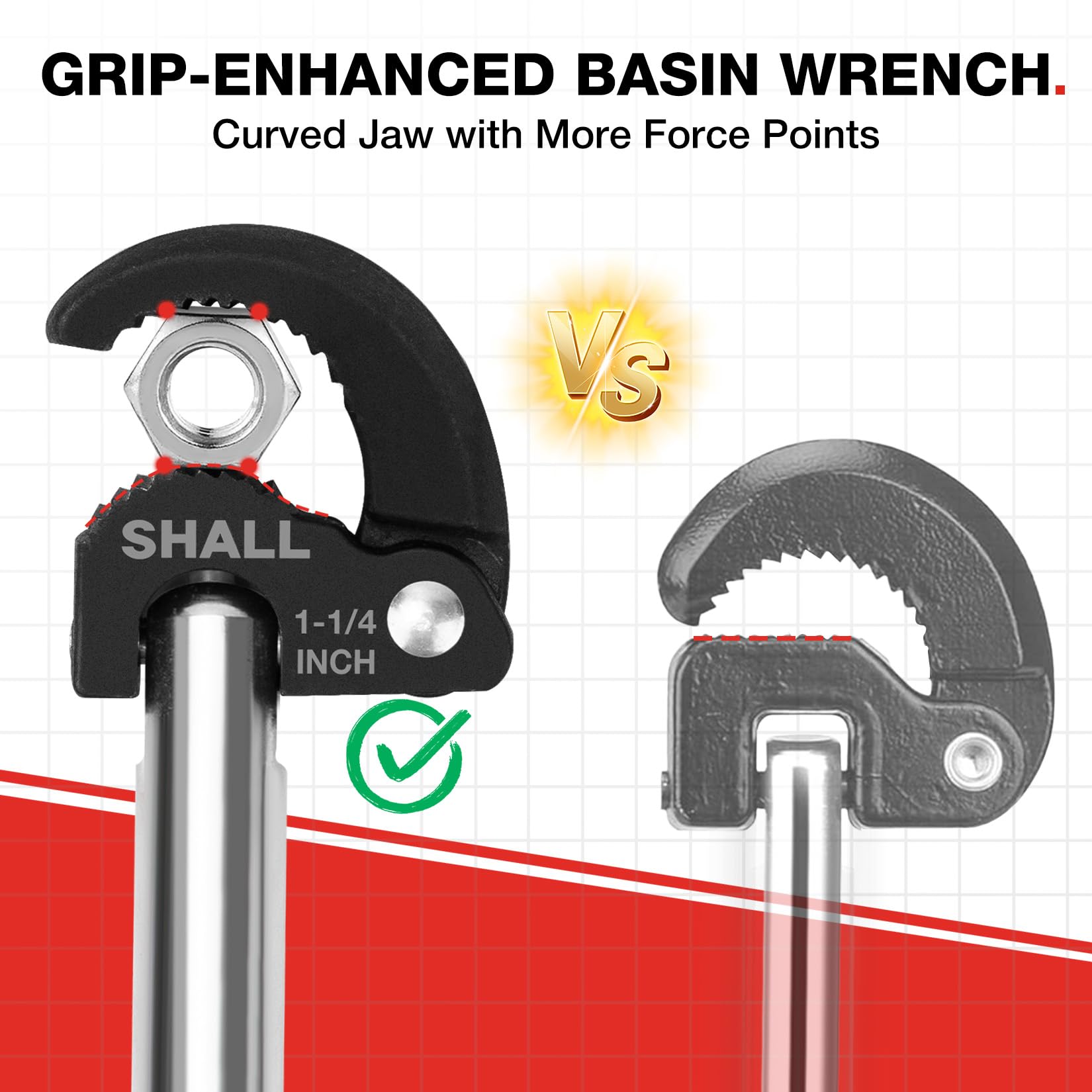 Shall Llave de lavabo de 11”, llave de fregadero ajustable, llave de tuerca de grifo totalmente pulida con capacidad de mandíbula de 3/8 a 1-1/4 pulgadas para espacios difíciles de