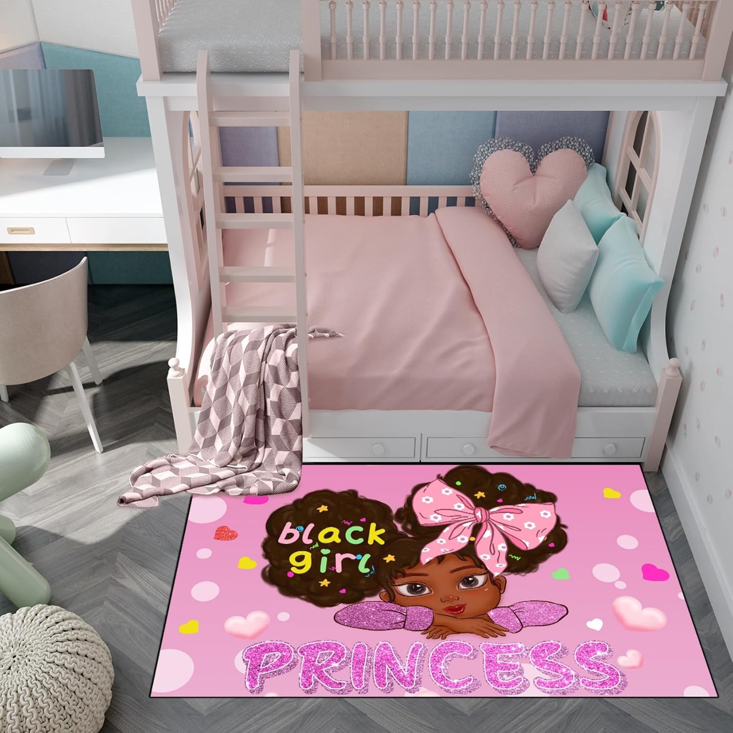 African American Rugs for Girls Room Black Girls Room Decor Rugs Princess Decor Rug for Bedroom Kids Carpet for Bedroom Teen Living Room Soft Floor Mats, Pink, 2'×3'