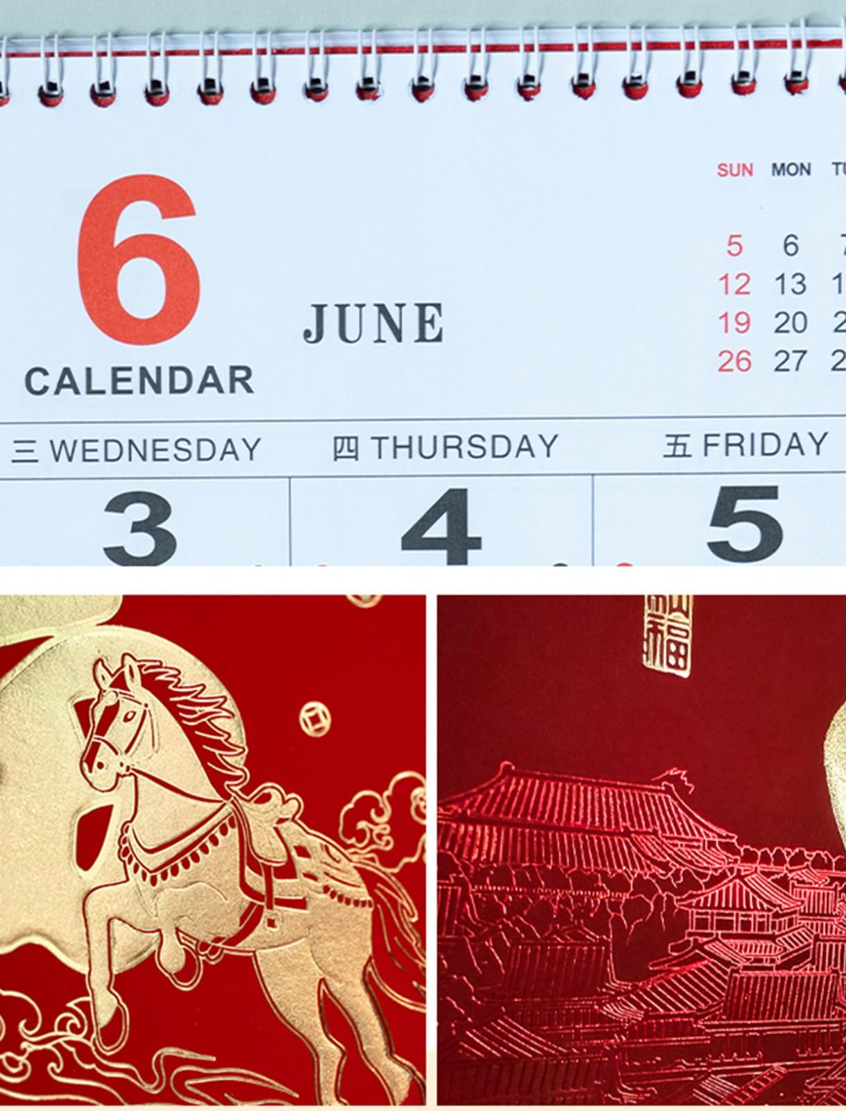 Calendario chino 2026, calendario lunar, año nuevo, colgante mensual, año nuevo, asiático, año del zodíaco, año del caballo, decoración de festival de primavera (G)