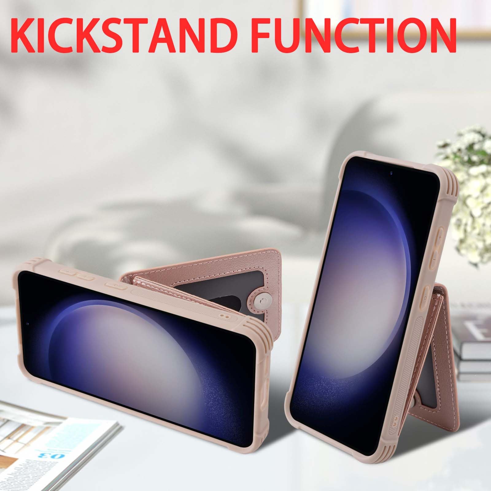 VANAVAGY Wallet Case Compatible for Galaxy S24 5G for Women and Men,Leather Magnetic Clasp Flip Folio Phone Cover with Credit Card Holder and Coin Pocket,Rose Gold - Image 3