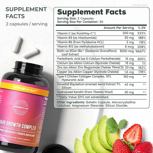 Miniatura 2 de Primal Harvest Vitaminas para el crecimiento del cabello crecimiento del cabello para mujeres y hombres 60 píldoras para el crecimiento del cabello