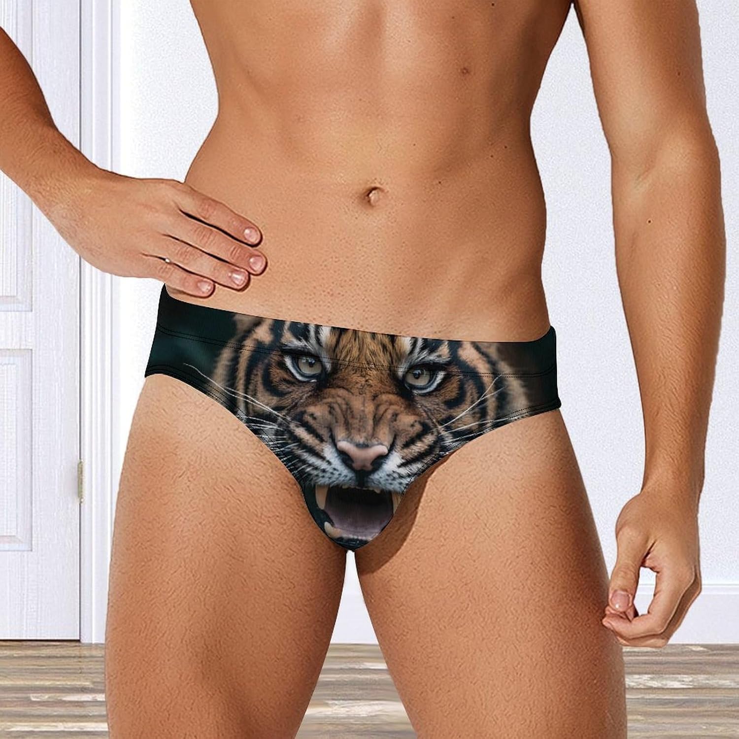 Tiger Roaring Men's Swimwear Bikini Swimming Briefs Stretchy Swimsuits Board Surf Shorts Trunks