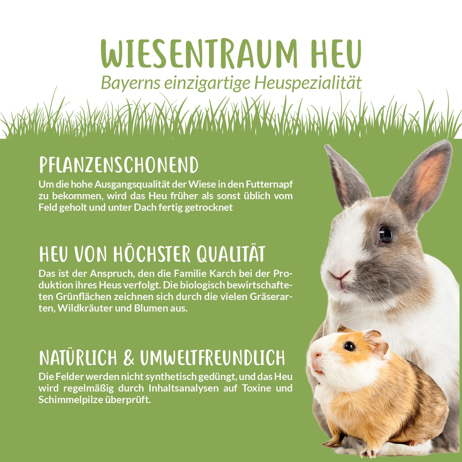Heuherz Bayern Wiesenheu Bio 5 kg – Premium Heu für Kaninchen, Meerschweinchen & Nager – schonend getrocknet, staubarm & nährstoffreich – 100% naturbelassen, nachhaltig & ohne Zusatzstoffe