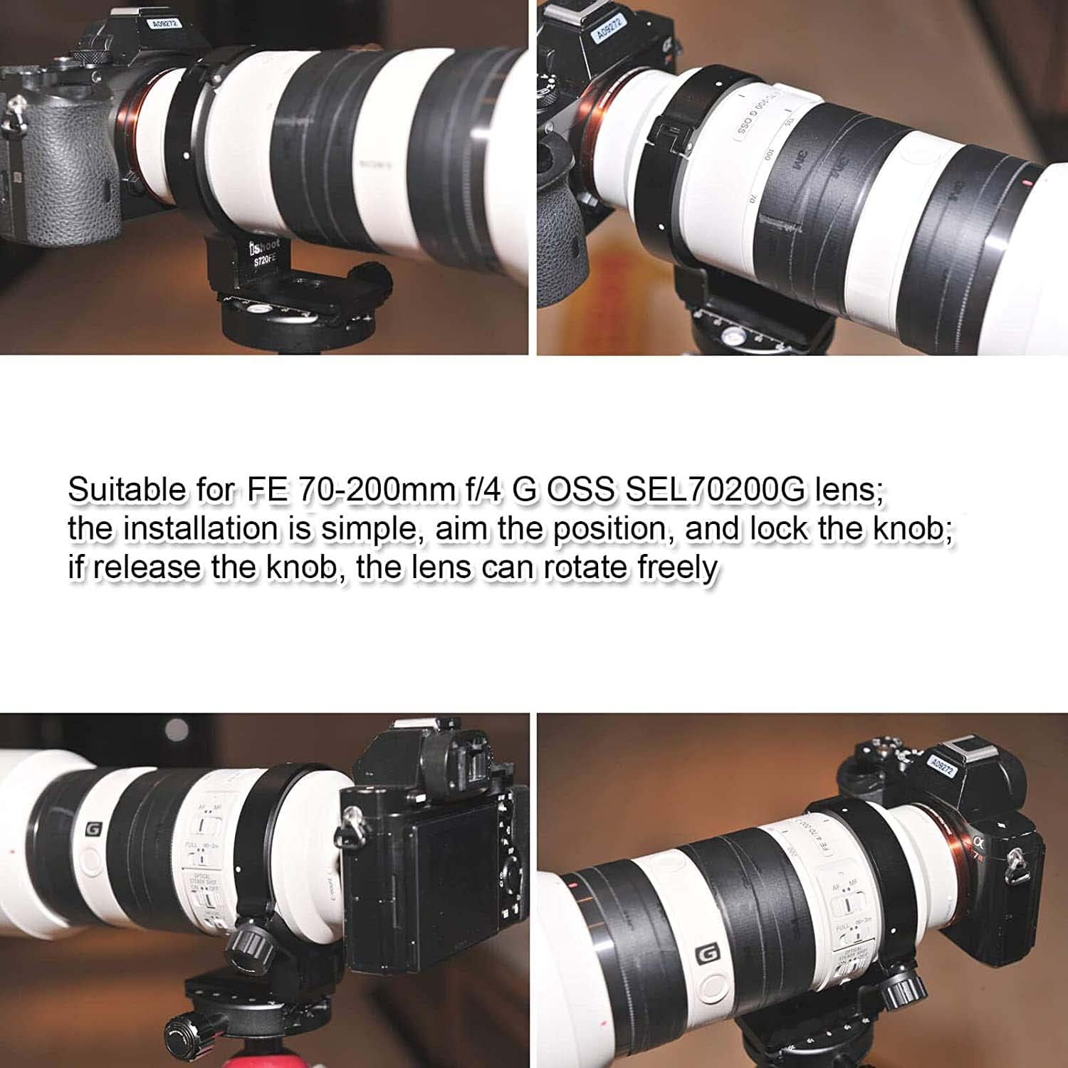Tripod Mount Ring Lens Collar Compatible with Sony FE 70-200mm f/4 G OSS Lens SEL70200G, Lens Support Holder Bracket Bottom is Arca-Swiss Fit Quick Release Plate Feature Dovetail Groove