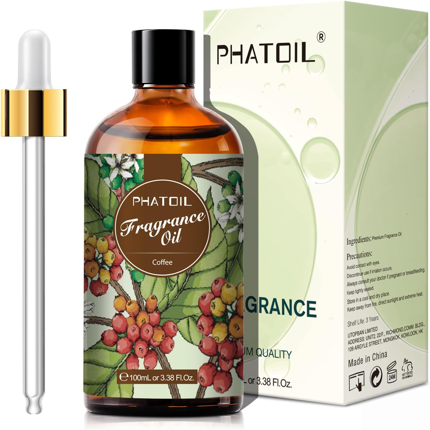 PHATOIL Coffee Fragrance Oil for Diffuser for Home, Essential Oils for Aromatherapy, Soap Making, Candle Making, Burner Oil - 100ml