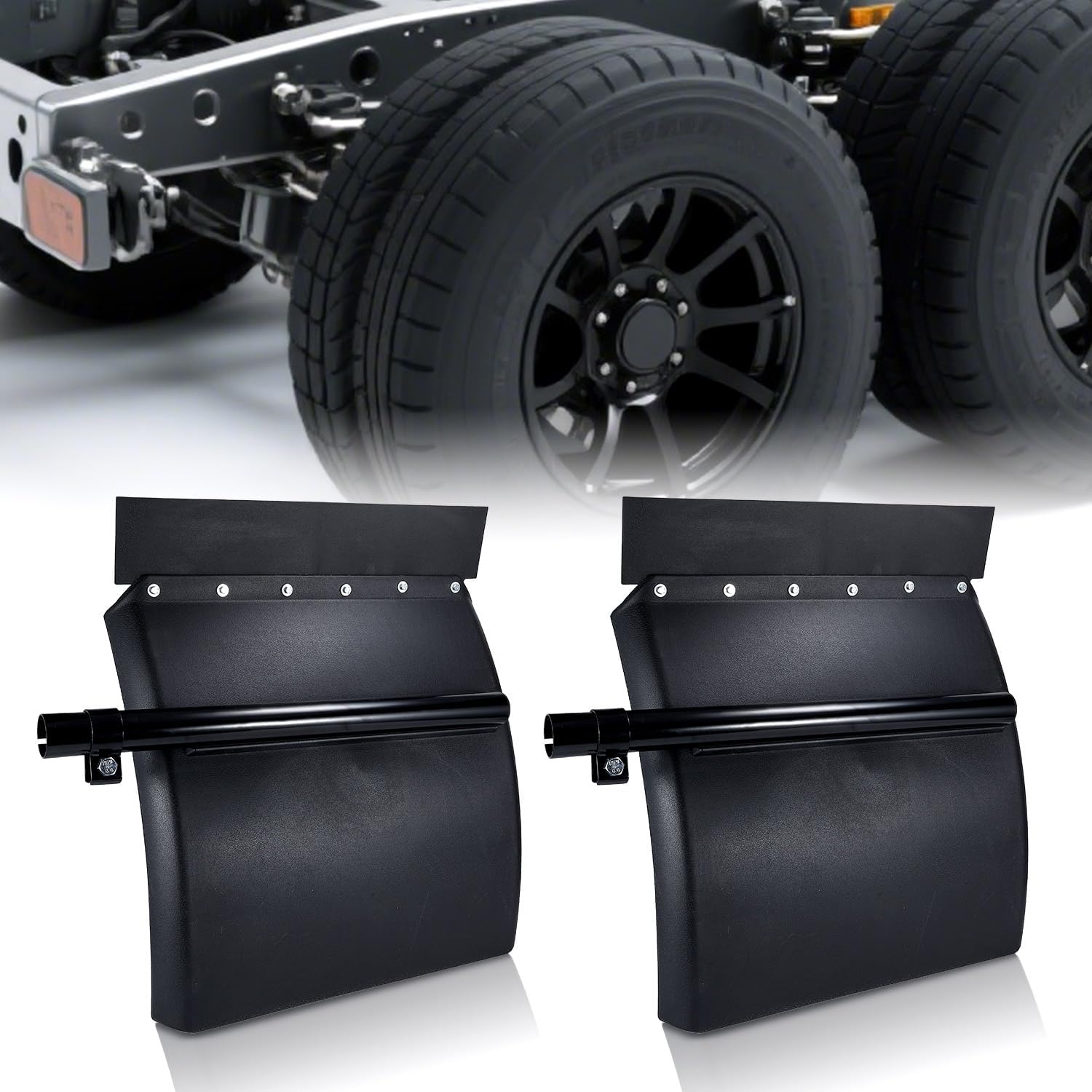 24" x 24" Semi Truck Fenders Fenders with Tube Bracket and Mounting Hardware Fit for Freightliner Kenworth Volvo Peterbilt Mack International (Set of 2) (Style-1)