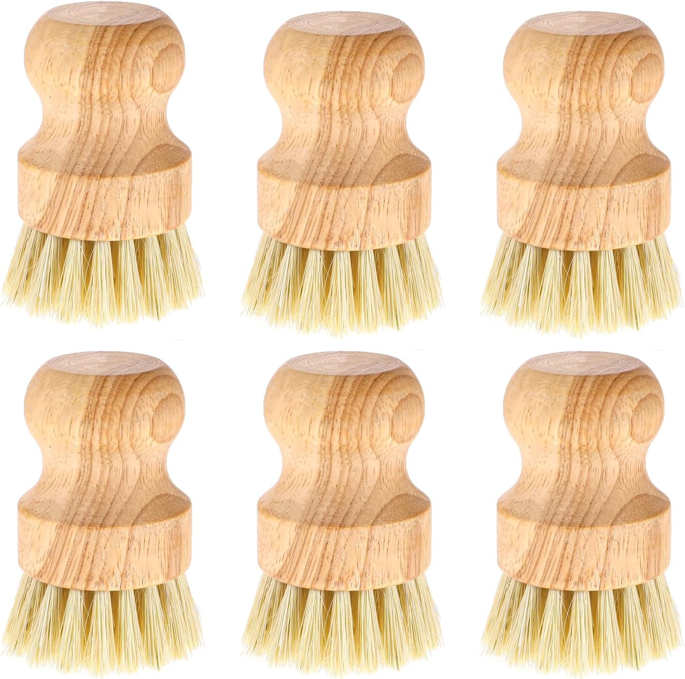 6 Packs Bamboo Dish Scrub Brushes Wooden Scrubbers Set Kitchen Dishwashing Scrubber with Natural Sisal Bristles for Cast Iron Pots, Pans, Kitchen Sink and Vegetable