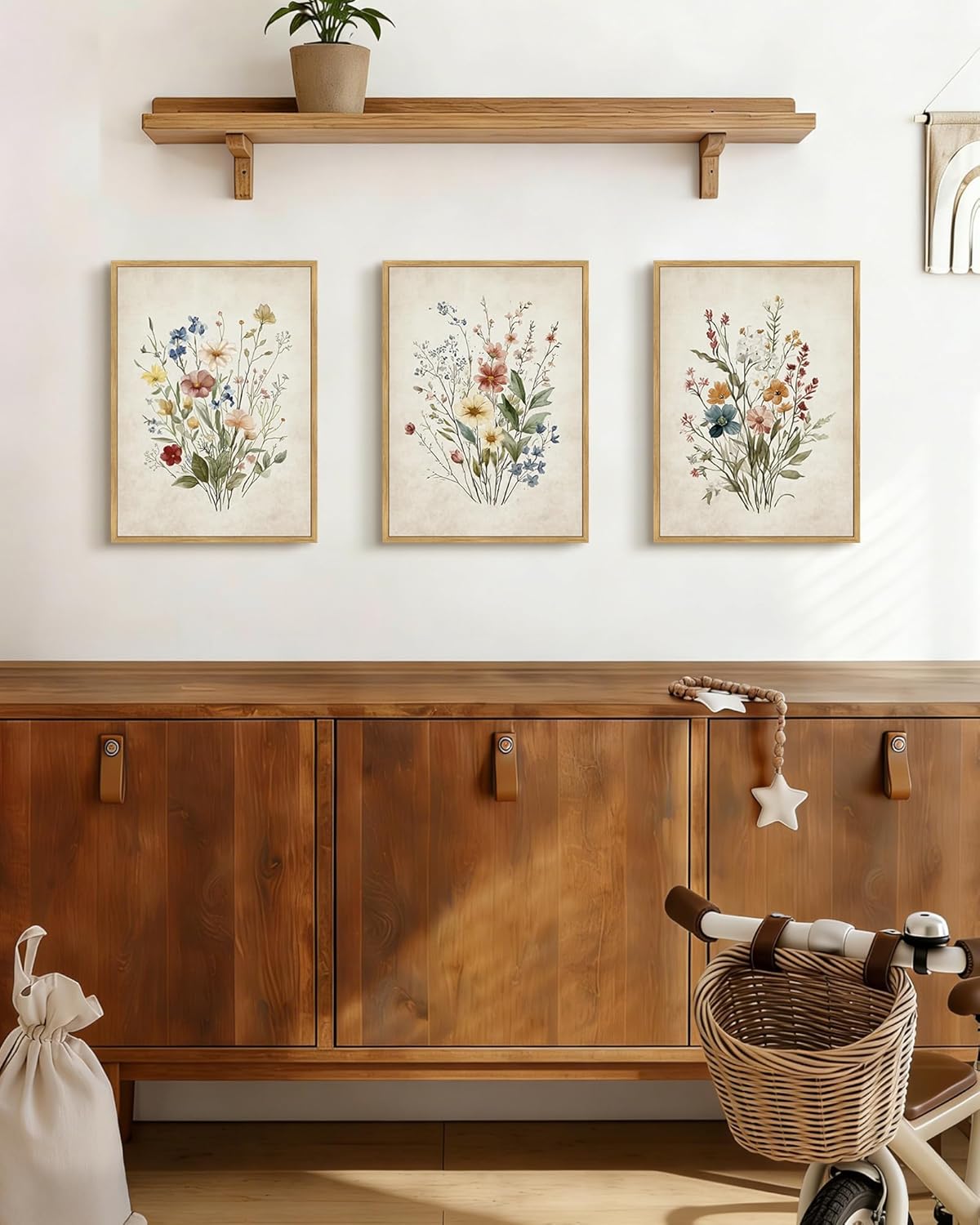 Drsoum Vintage Flower Bouquet Framed Retro Wildflower Botanical Pictures Prints Modern Colorful Floral Rustic Artwork Bedroom Living Room Ready to Hang 11x14in Natural Framed