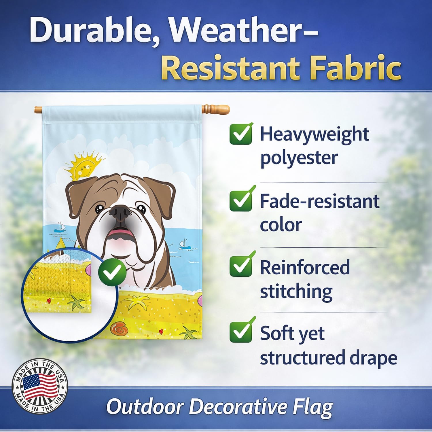 Caroline's Treasures BB2087CHF English Bulldog Summer Beach House Flag Large Porch Sleeve Pole Decorative Outside Yard Banner Artwork Wall Hanging, Polyester, House Size, Multicolor
