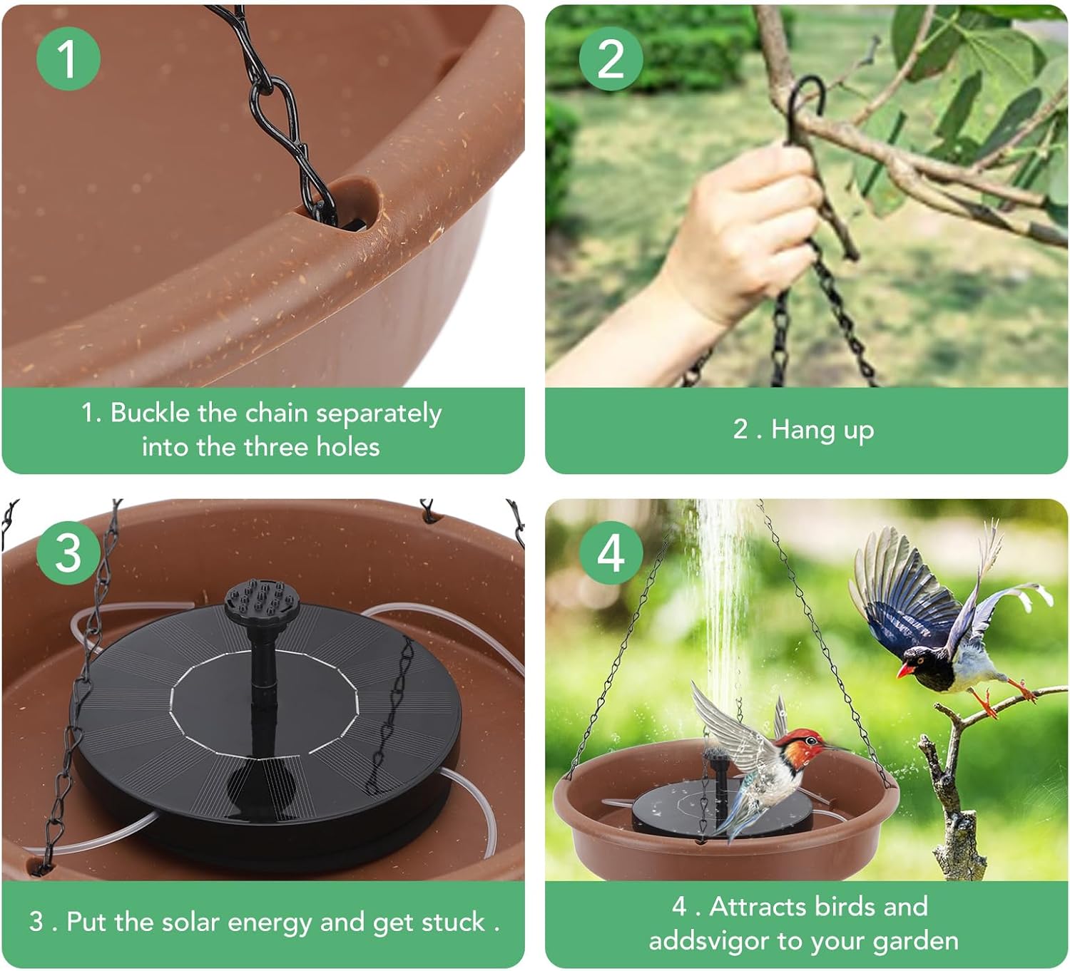 Solar Bird Bath Fountain Pump, Hanging Style Metal Bowl, 6 Nozzles Included, Outdoor Garden Patio Decor - Solar Powered, Energy Saving, Ideal for Backyard and Bird Lovers